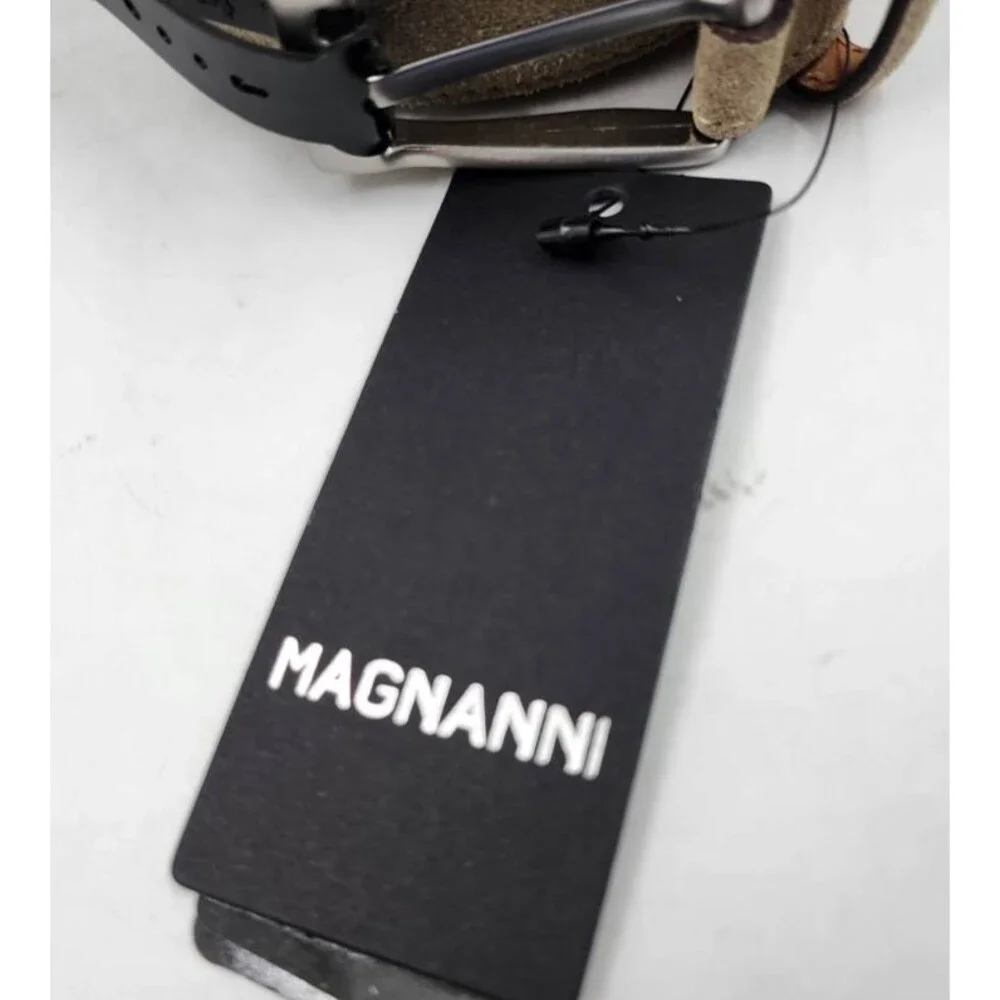 Magnanni Telante Suede & Leather Belt Men's 44 Taupe Nickel-Tone Square Buckle